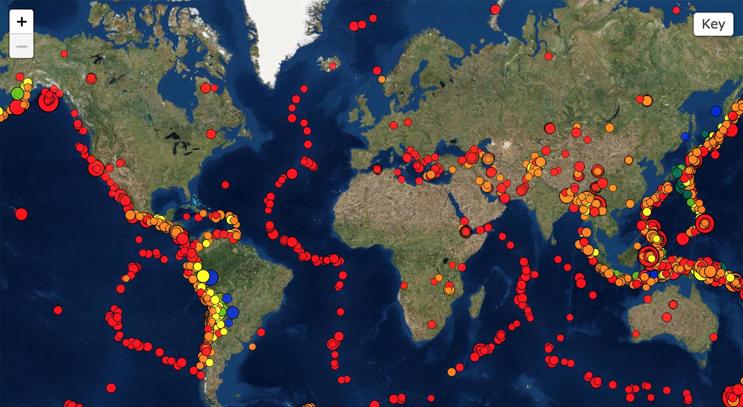 Distribution Of Earthquakes And Volcanoes Map